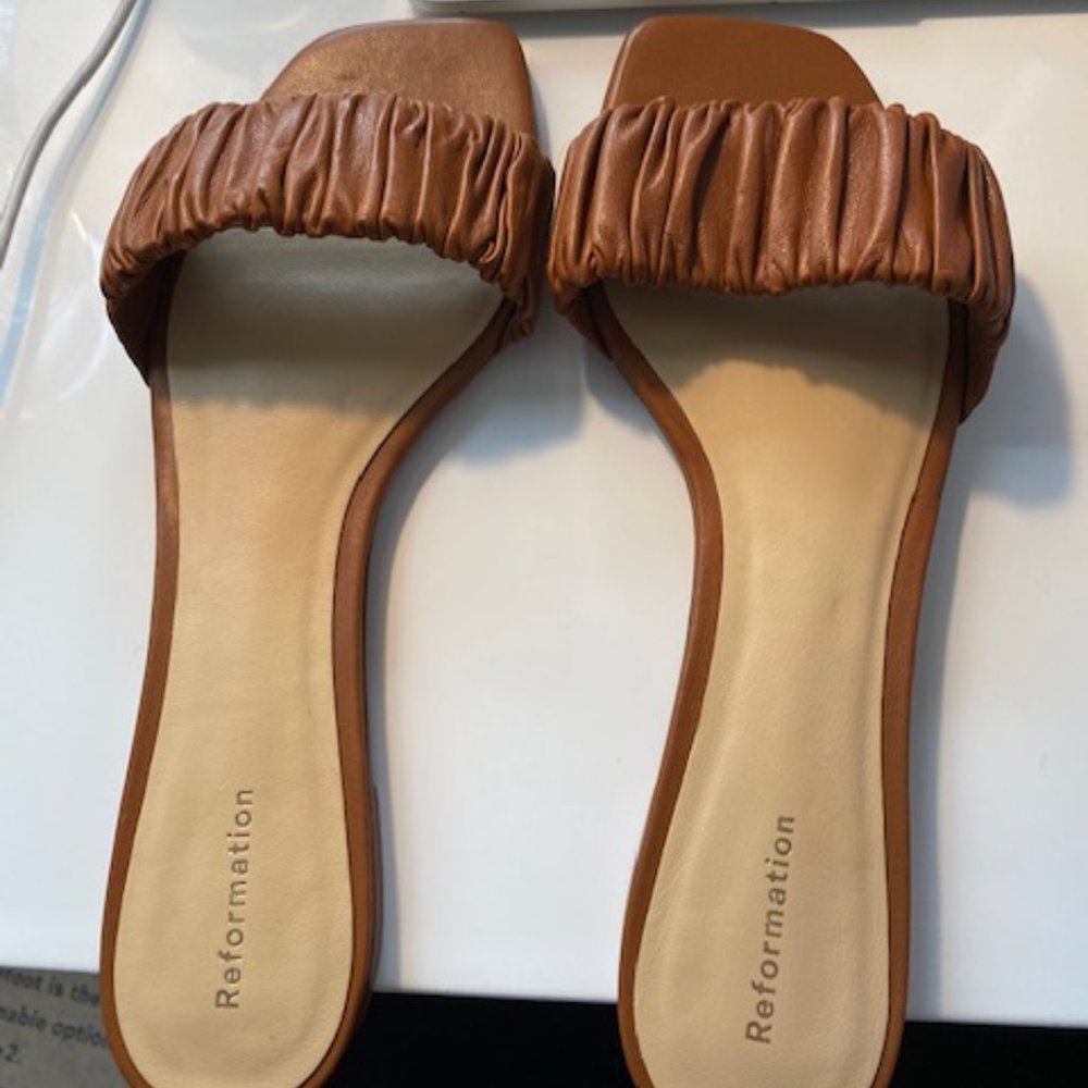 Reformation Marcella Ruched Flat Slide